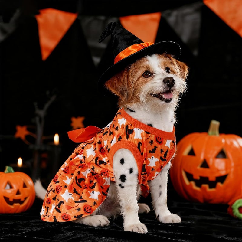 phnydreg Dog Halloween Costumes Pumpkin Dog Dress with Bow for Small Medium Dog Puppy Pet - Image 4